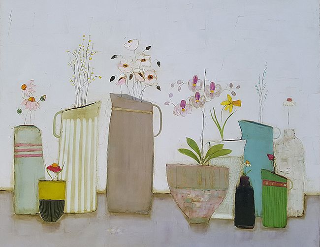 Eithne  Roberts - Jugs vases orchids and daisies